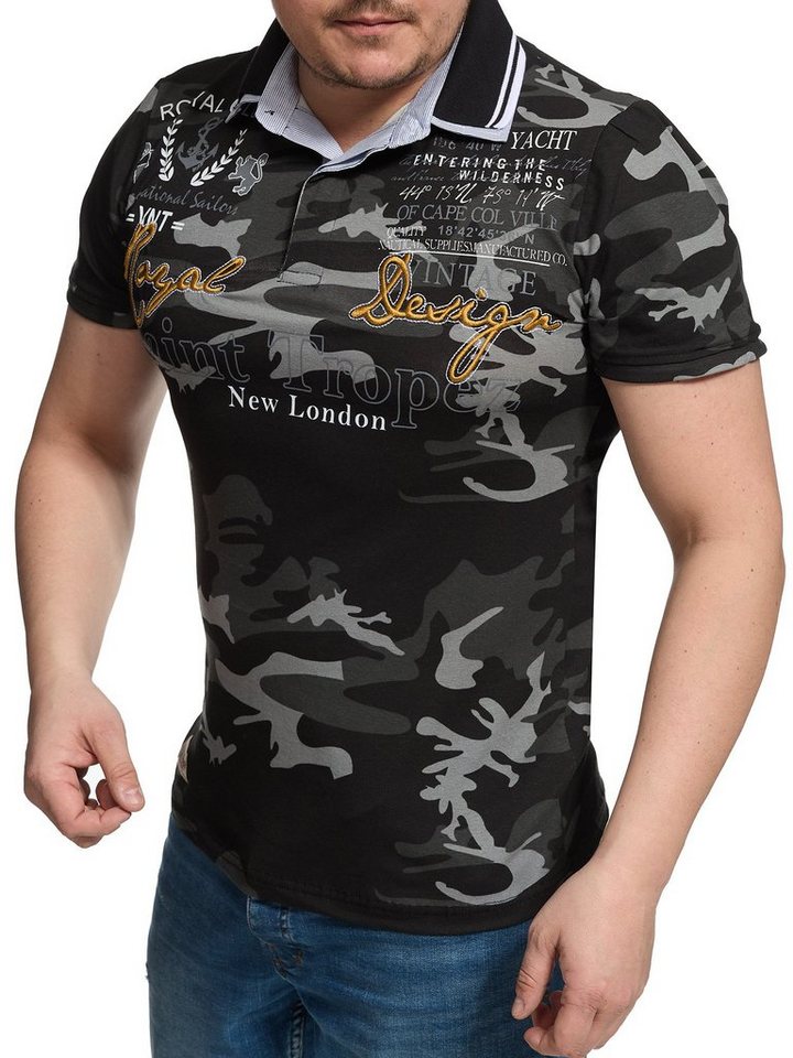 L.gonline Poloshirt Herren Polo Shirt Royal Design, Washed Shirt, Kurzarm Herrenshirt, (Packung, 1-tlg) mit, Frontprint, mit Logoprint von L.gonline