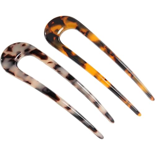 2 Stück französische U-förmige Haarnadeln, Haarnadeln für französische Twist-Chignon-Pins, Gabelstäbchen mit 2 Zinken, Hochsteckfrisur-Haarnadeln, französischer Stil, Haarnadeln, für Frauen und von L0famy