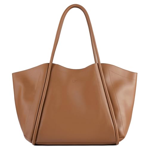 L37 - Damen Handtasche BIG BIG WORLD, Ledertasche, Naturleder, Frauen Tasche, Geräumiges Hauptfach, Bequeme Breite Ledergriffe, Elegant und Funktional - Camel von L37 HANDMADE SHOES