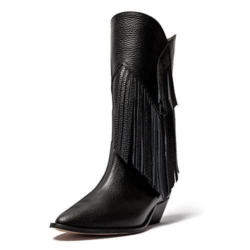 L37 HANDMADE SHOES Damen Stiefeletten I Cowboystiefel I Wildleder I Lederfutter I Handgefertigte Schuhe I Super Freak I Western Boot, Schwarz, 35 EU von L37 HANDMADE SHOES