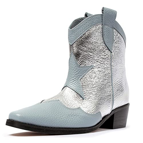 L37 HANDMADE SHOES Damen Stiefel I Cowboystiefel I Wildleder I Lederfutter I Handgefertigte Schuhe I Sky Full of Stars I Western Boot, Blau/Silber, 39 EU von L37 HANDMADE SHOES