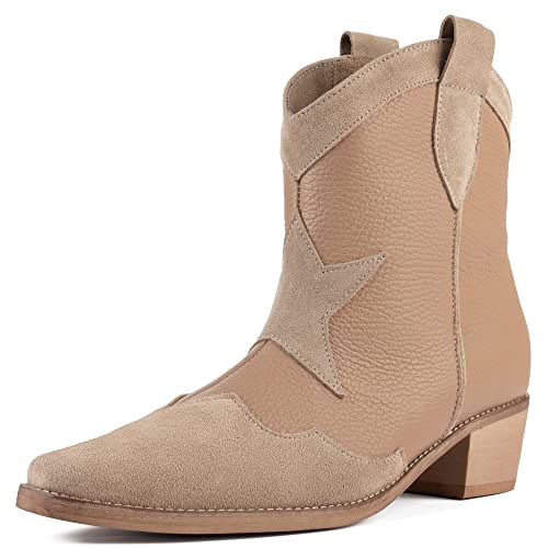 L37 - Damen Stiefel I Cowboystiefel I Western Boots I Naturleder I Lederfutter I Handgefertigte Schuhe I Einzigartiger Stil I Bequem und Elegant I Sky Full of Stars - Hellbraun, Gr. 38 von L37 HANDMADE SHOES