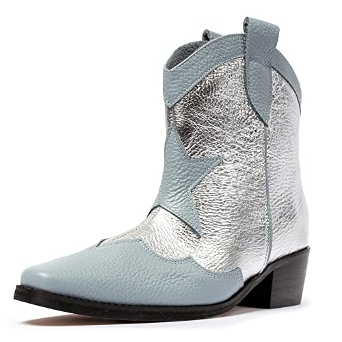 L37 HANDMADE SHOES Damen Stiefel I Cowboystiefel I Wildleder I Lederfutter I Handgefertigte Schuhe I Sky Full of Stars I Western Boot, Blau/Silber, 37 EU von L37 HANDMADE SHOES