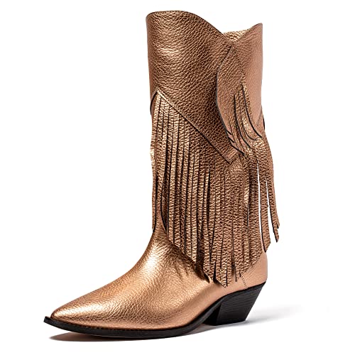 L37 HANDMADE SHOES Damen Stiefeletten I Cowboystiefel I Wildleder I Lederfutter I Handgefertigte Schuhe I Super Freak I Western Boot, Gold, 41 EU von L37 HANDMADE SHOES