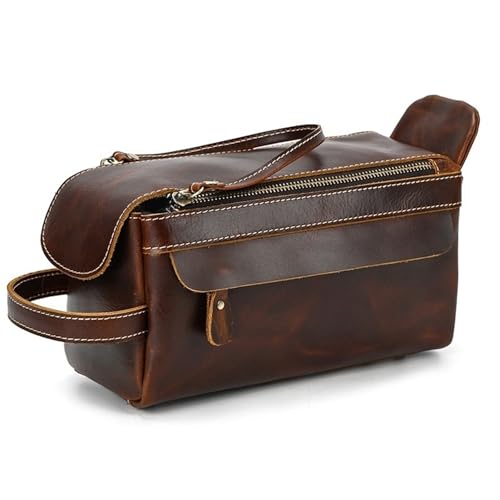 Rindsleder Kulturbeutel Herren Leder Kosmetiktasche Mann Frau Waschtasche Aufbewahrungstaschen Lederhandtasche for Make-up Kulturtasche Herren(Brown) von L6NqIAG