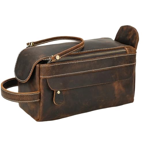 Rindsleder Kulturbeutel Herren Leder Kosmetiktasche Mann Frau Waschtasche Aufbewahrungstaschen Lederhandtasche for Make-up Kulturtasche Herren(Coffee) von L6NqIAG