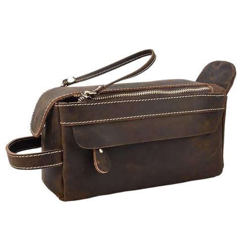 Rindsleder Kulturbeutel Herren Leder Kosmetiktasche Mann Frau Waschtasche Aufbewahrungstaschen Lederhandtasche for Make-up Kulturtasche Herren(Dark Brown) von L6NqIAG