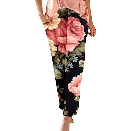 L9WEI Hose Damen Sommer Boho Hosen Frauen High Waist Leichte Mode Drucken Locker Sommerhose Lang Freizeithose Beiläufig Jogginghose Lange Strandhose von L9WEI Damen