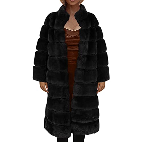 Damen Lange Fellmantel Stehkragen Warm Winter Mantel Einfarbige Faux Fur Kunstfell Winterjacke Frauen Elegant Kunstpelz Pelzmantel von L9WEI