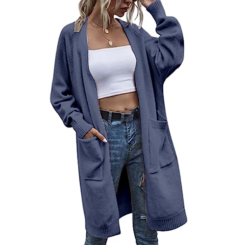 Damen Lange Strickjacke mit Gürtel V-Ausschnitt Langen Ärmel Lässig Bequem Cardigan Elegant Open Front Bequem Strick Mantel von L9WEI