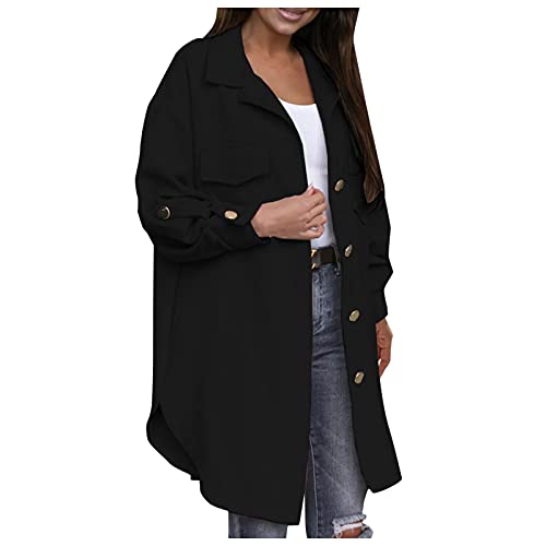 Damen Trenchcoat Einfarbig Langer Mantel Klassische Herbst Frühling Jacke Frauen Winter Winddichter Mantel Warme Winterjacke Lose Fit Langemantel von L9WEI