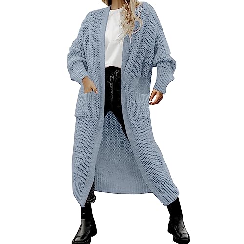 Damen Warme Lange Strickjacke mit Tasche Langarm Leichter Cardigan Elegante Comfy Herbst Winter Strickmantel von L9WEI