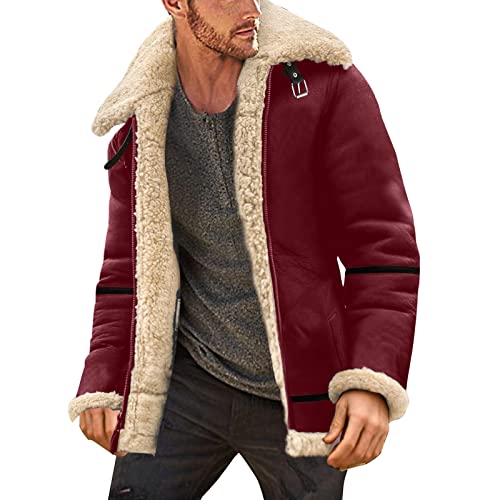 Herren Dicker Bomberjacke Lammfell Schaffell Fell Lederjacke Männer Winter Leder Winterjacke Mode Revers Herrenjacke von L9WEI