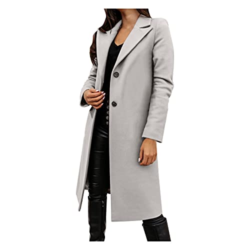 Jacke Damen Mode Trenchcoat Lange Wollmantel mit Zweireihig Mantel Revers Coat Elegant Baumwolljacke Frauen Warme Wintermantel Winter Langarm Jacken von L9WEI