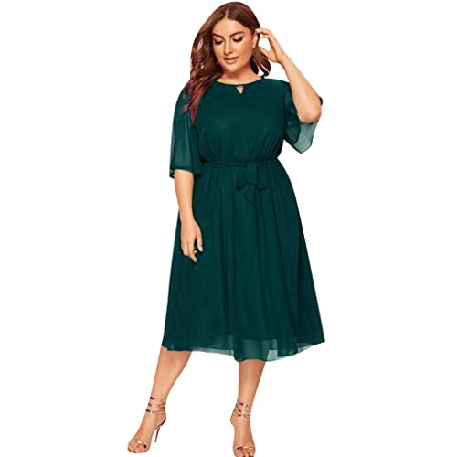 L9 Oversize Blumen Kleider Frauen V-Ausschnitt Kleid Sommerkleid Lose Chiffon-Kleid Casual Rock Damenkleid Großes Kleid Strandkleid (ZZ-11-Green, XXL) von L9WEI