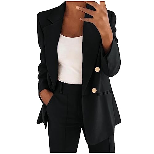 L9WEI Damen Frühling Herbst Langarm Blazer Casual Open Front Dünn Outwear Elegant Revers Business Anzugjacke von L9WEI