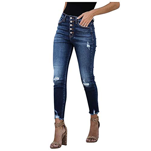 L9WEI Damen Hose, Damen Zerrissen Jeans Hosen mit Kordelzug Elegant Leopardenmuster Patchwork Denim Hosen Hohe Taille Jeanshosen von L9WEI