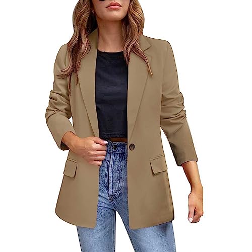 L9WEI Damen Lang Ärmel Freizeit Business Jacke Herbst Casual Blazerjacke Frauen Einfarbige Revers Blazerjacke von L9WEI