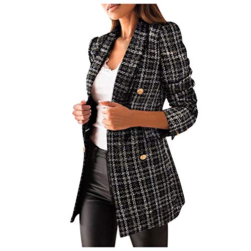 L9WEI Damen Langarm Wollmantel Anzugversion Mantel Frauen Plaiddruck Elegant Kurz Schlank Mantel Damen Winter Dicke Warme Jacke (Y-011-Black, M) von L9WEI
