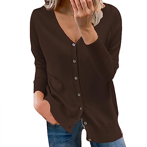L9WEI Damen Strickjacke Dunkelbraun Pullover Damen Strickjacken für Damen Strickjacken Für Damen Vintage Pullover Longpullover für Damen Weihnachtspullover von L9WEI