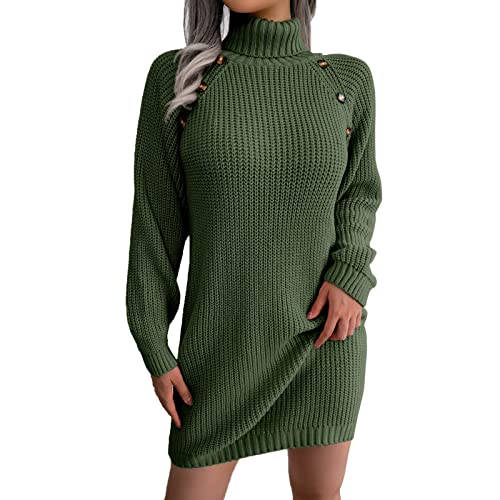 L9WEI Frauen Langarm Rollkragen Winter Strickkleid Casual Lose Pullover Kleid Grobstrick Minikleid Warme Freizeitkleid von L9WEI