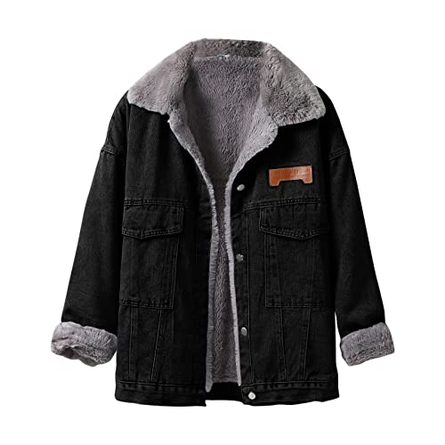 L9WEI Gepolstert Jeansjacken für Damen Langärmlige Jean Jacke mit Kapuze Lässige Basic Jeansjacke Casual Waschung von L9WEI