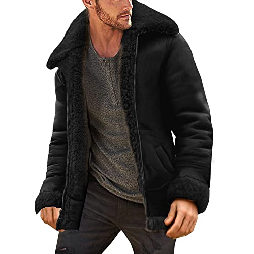 L9WEI Herren Dicker Bomberjacke Lammfell Schaffell Fell Lederjacke Männer Winter Winterjacke Mode Herrenjacke von L9WEI