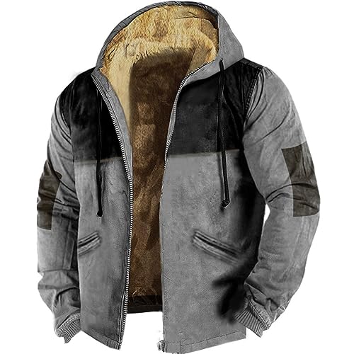 L9WEI Herren Patchwork Winterjacke mit Kapuze Winter Verdickter Warme Softshelljacke Männer Atmungsaktiv Winddichte Steppjacke von L9WEI