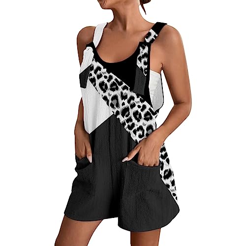 L9WEI Hose Damen Sommer, Leopard Jumpsuit Damen Sommer Oversize Lässige Overall Ärmellose Bedruckt Strampler mit Taschen Bequem Kurze Einteilige von L9WEI