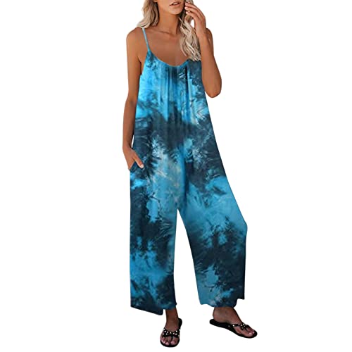 L9WEI Jumpsuit Damen Sommer, Damen Ärmellos Jumpsuit Einfarbig Spaghetti-Träger Overall Baggy Oversize Hose Casual Lose Strampler Bequem Boho Strandhose von L9WEI