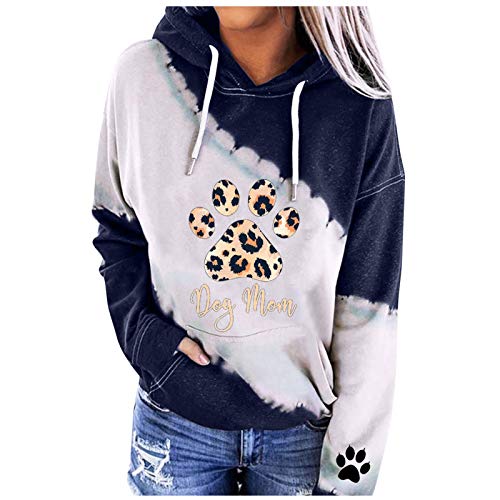 L9WEI Kapuzenpullover mit Pfotenabdruck Damen Hoodie Spleißen Pullover Langarm Oversize Vintage Bluse Frauen Sweatshirt Langarmshirt Sport Hoodie Locker Oberteil von L9WEI