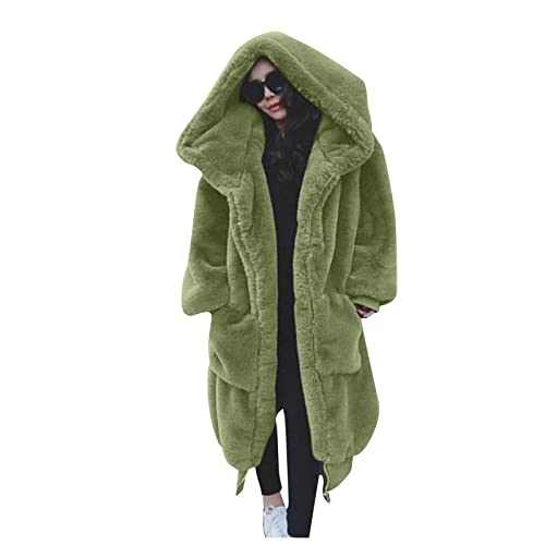 L9WEI Kunstpelz Mantel Lang Damen Oversized mit Kapuze Elegant Faux Pelz Einfarbig Felljacke Warme Plüschmantel Lose Winter von L9WEI