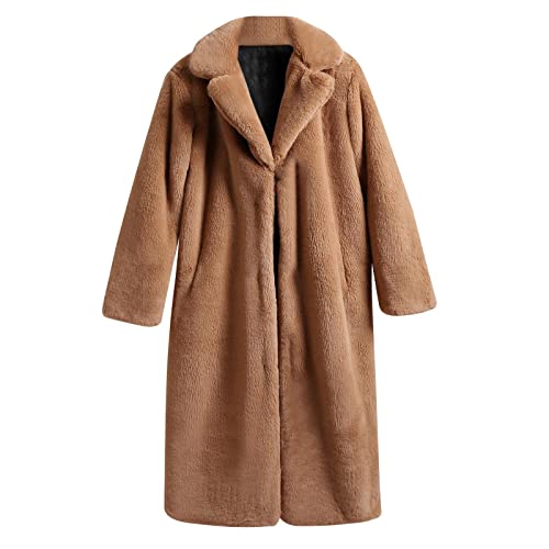 L9WEI Kunstpelz Mantel Lang Damen Oversized Kunstfell Mantel mit Kapuze Elegant Faux Pelz Mäntel Pelzmantel Einfarbig Felljacke Warme Plüschmantel Lose Winter Kunstfell Mantel von L9WEI