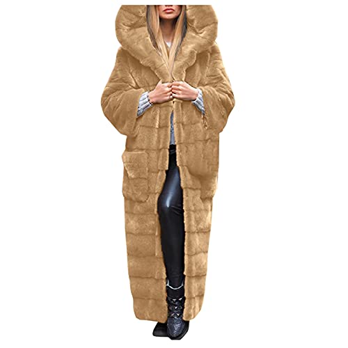 L9WEI Kunstpelz Mantel Lang Damen Oversized Kunstfell Mantel mit Kapuze Elegant Faux Pelz Mäntel Pelzmantel Einfarbig Felljacke Warme Plüschmantel Lose Winter Kunstfell Mantel von L9WEI