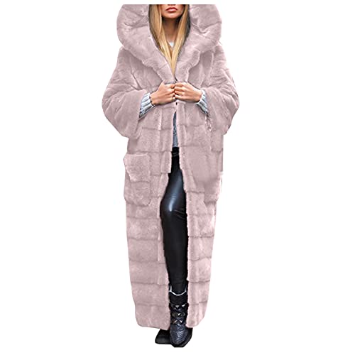 L9WEI Kunstpelz Mantel Lang Damen Oversized Kunstfell Mantel mit Kapuze Elegant Faux Pelz Mäntel Pelzmantel Einfarbig Felljacke Warme Plüschmantel Lose Winter Kunstfell Mantel von L9WEI