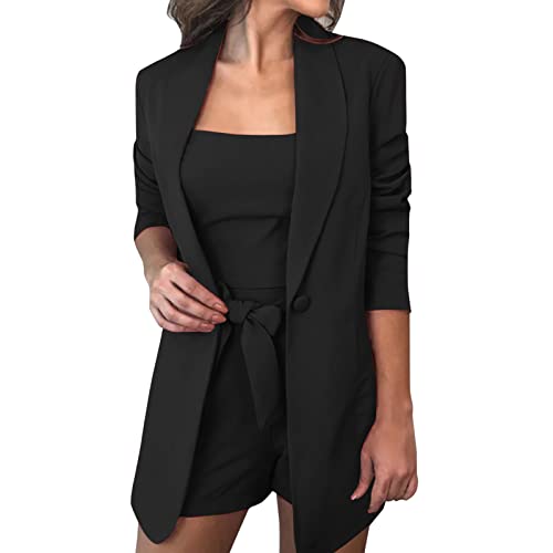 L9WEI Kurzblazer Damen Business Sommerjacke Slim Business Longblazer Elegant Langarm Blazer Sakko Tailliert Sakkos Anzüge Schlanke Mode Passform Jacke von L9WEI