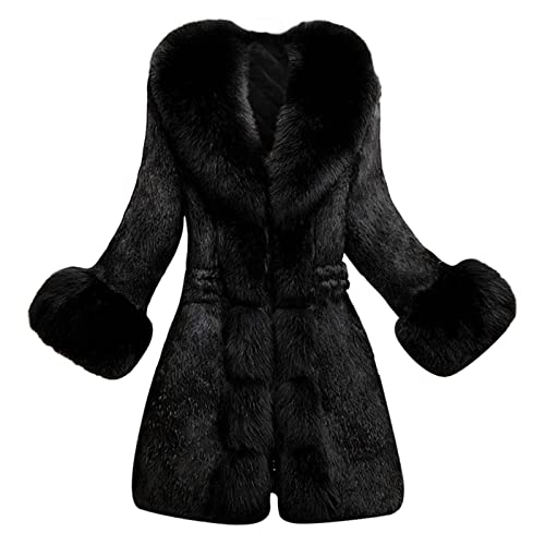 L9WEI Plüsch Winterjacke Damen Elegant Einfarbige Pelzmantel Winter Warme Felljacke Kunstfell Warme Mantel Frauen Fellmantel Flauschige Jacke von L9WEI