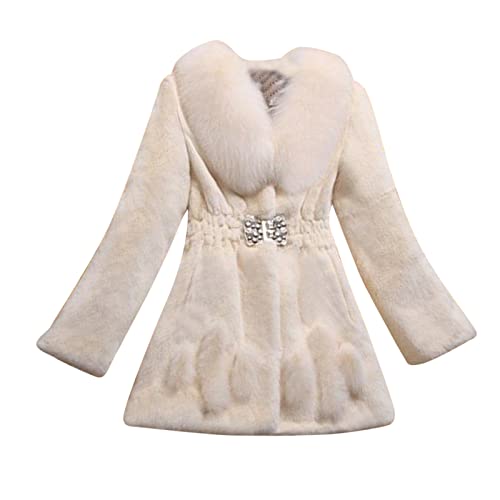 L9WEI Plüsch Winterjacke Damen Elegant Einfarbige Pelzmantel Winter Warme Felljacke Kunstfell Warme Mantel Frauen Fellmantel Flauschige Jacke von L9WEI