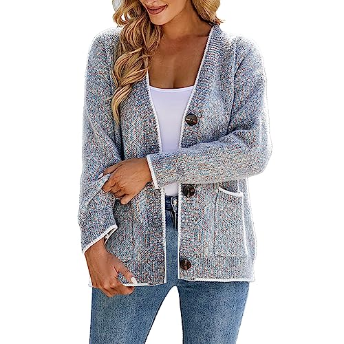 L9WEI Strickjacke Damen, Vintage Langarm Strickjacke Damen Einfarbig Cardigan mit Knopfleiste Herbst Winter Open Front Sweater Mantel von L9WEI