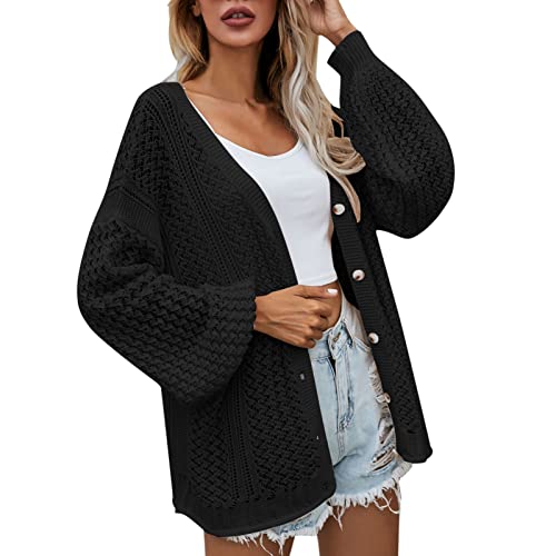 L9WEI Strickjacke Grob Gestrickte Strickjacken für Damen Elegant Einfarbig Langarm Vorne Offen Strickjacke Herbst Winter Lose Strickoberbekleidung von L9WEI