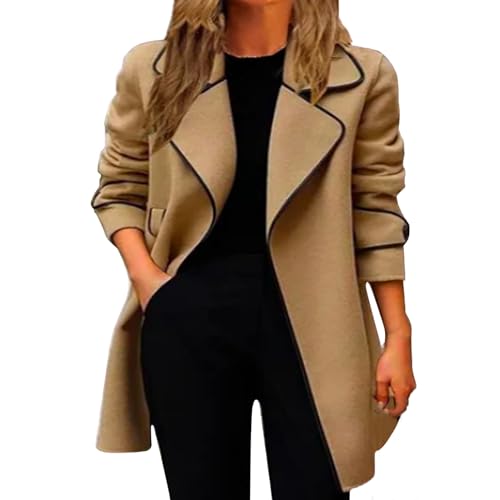 L9WEI Trenchcoat Damen Casual Revers Mantel Herbst Winter Langarm Jacke Frauen Einfarbig Elegant Outwear Mode Warme Wollmantel Weiche Wintermantel von L9WEI