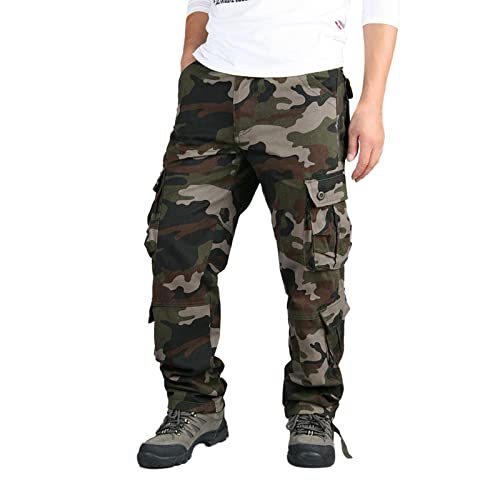 L9WEI Wanderhose Herren, Herren Tarnfarbe Cargo Hose mit Taschen Multi-Pocket Drawstring Sweatpants Männer Baggy Outdoor Freizeithose von L9WEI