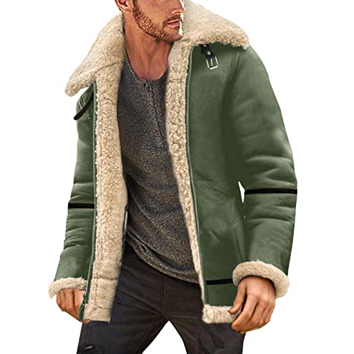 Lang Herrenjacke Herren Winter Verdicken Bomberjacke Revers Lammfell Schaffell Lederjacke Männer Winter Leder Winterjacke von L9WEI