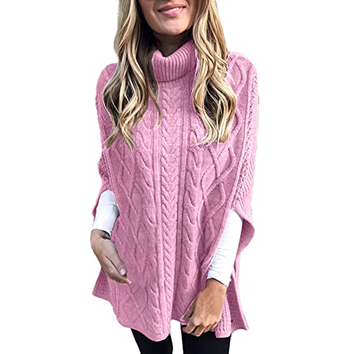 Rollkragen Strick Cape Damen Lässig Einfarbige Pullover Lose Langarm Strickpullover Elegant Strickpulli Tops von L9WEI