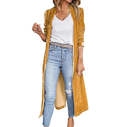 Samt Mantel für Damen Lange Ärmel offene Vorderseite Blazer Freizeit Herbst Winter Outwear Leichte Elegant Einfarbige Jacke von L9WEI