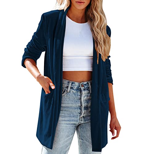 Samt Mantel für Damen Lange Ärmel offene Vorderseite Blazer Freizeit Herbst Winter Outwear Leichte Elegant Einfarbige Jacke von L9WEI