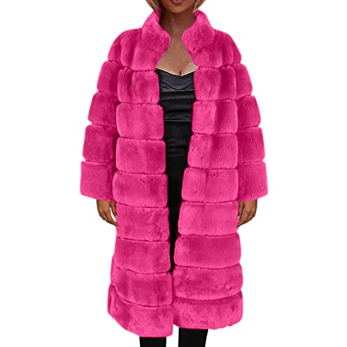 Softshellmantel Damen, Damen Lange Fellmantel Stehkragen Warm Winter Mantel Einfarbige Faux Fur Kunstfell Winterjacke Frauen Elegant Kunstpelz Pelzmantel von L9WEI