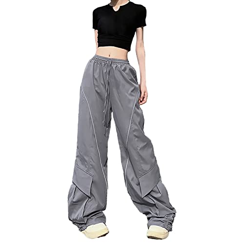 Stoffhose Damen Sommer Leicht, 2023 Y2K Freiziethose Teenager Mädchen Mode Streetwear Vintage Baggy Track Pants Damen Y2K Weites Bein Parachute Pants von L9WEI