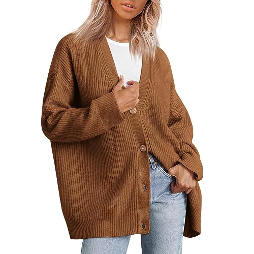 Strickjacke Damen, Herbst Winter Strickjacken für Damen Locker Weicher Pullover Mantel mit Kapuze Leicht Vorne Offen Sweater Mantel von L9WEI