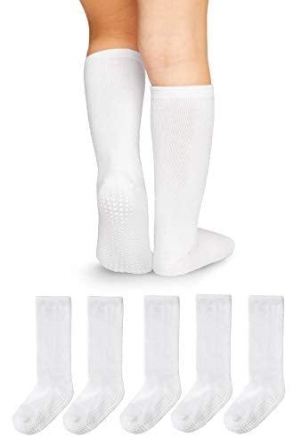 LA Active Baby Kleinkind Grip Kniesocken - 10 Paar - rutschfest (Weiß, 4-6 Jahre) von LA Active